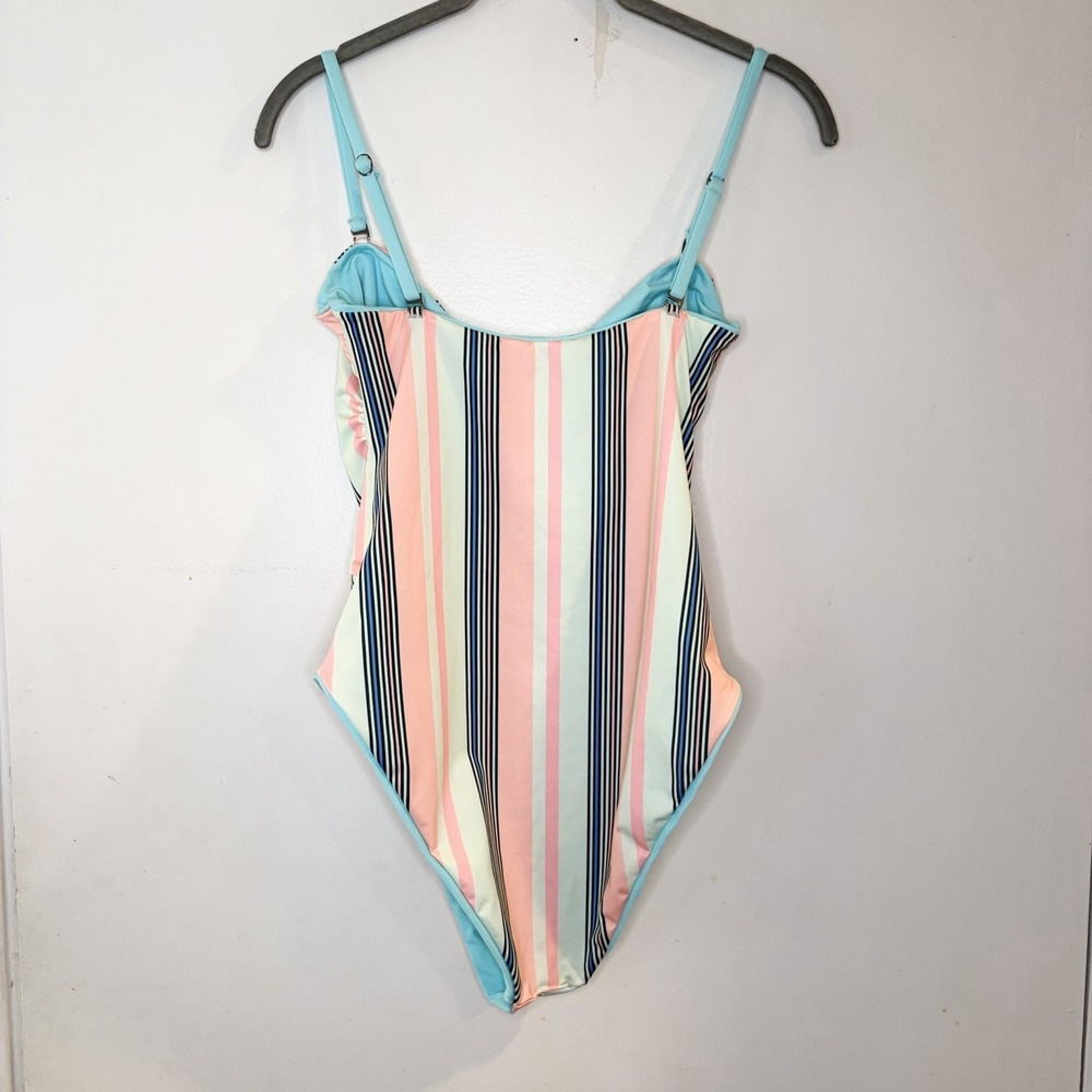 MAAJI Striped Reversible Cutout Tie Front One Piece Swimsuit Pink Blue Solid S - Picture 2 of 5